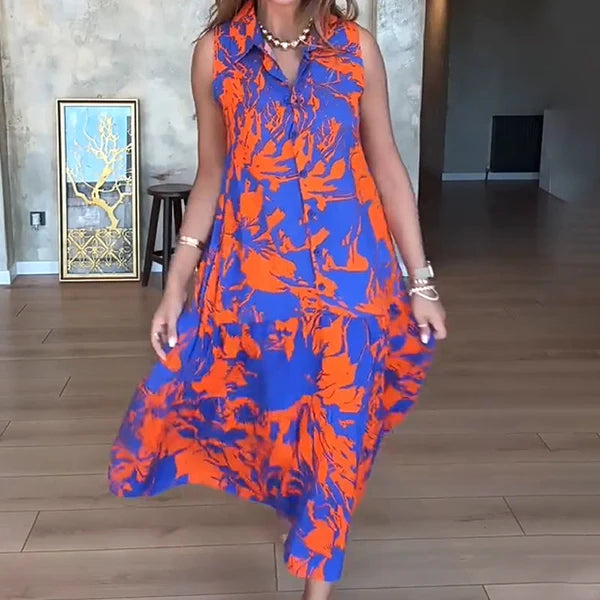 Valentina - Vestido sin mangas con estampado artístico y corte fluido