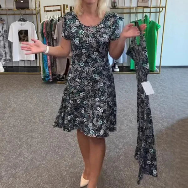 Lorena™ | Vestido de flores con manga corta y escote redondo