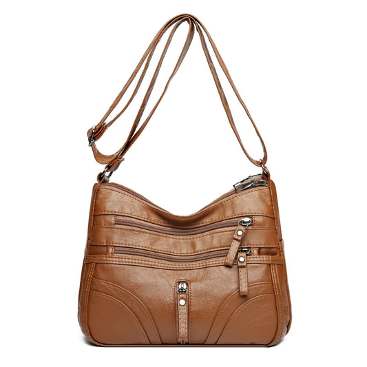 Clara - Bolso bandolera moderno con múltiples cremalleras y correa ajustable