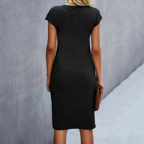 Tiana - Vestido monocromo de mujer con manga corta y fruncido en la cintura