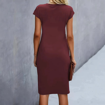 Tiana - Vestido monocromo de mujer con manga corta y fruncido en la cintura