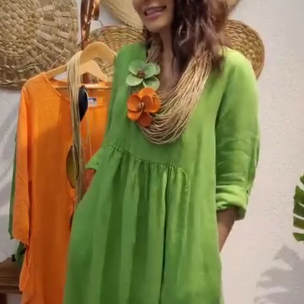 Hilda - Vestido holgado con cuello en V y bolsillos