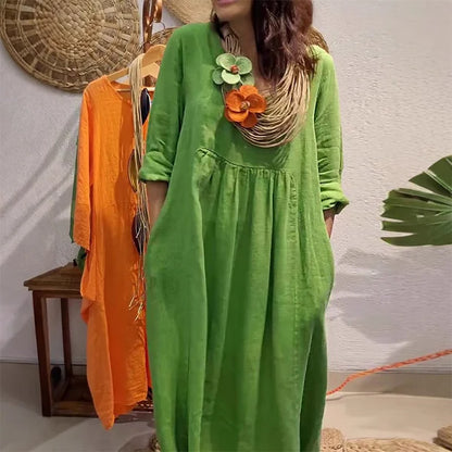 Hilda - Vestido holgado con cuello en V y bolsillos