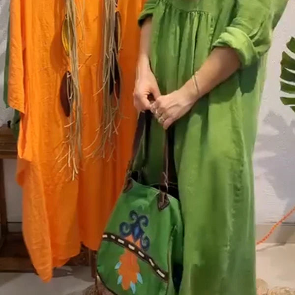 Hilda - Vestido holgado con cuello en V y bolsillos