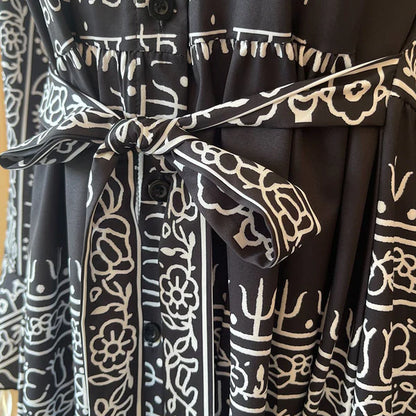 Isabela - Vestido largo estampado en blanco y negro