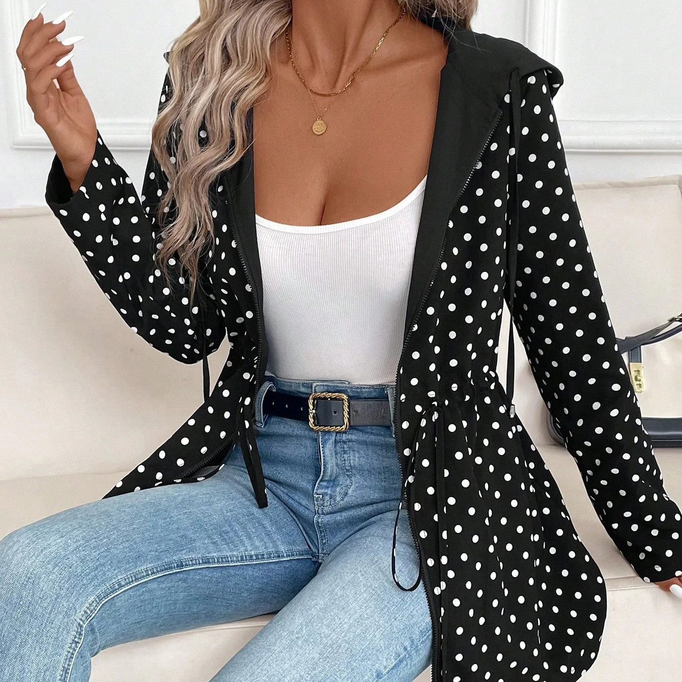 Brenda - Chaqueta reversible con cremallera y capucha ajustable