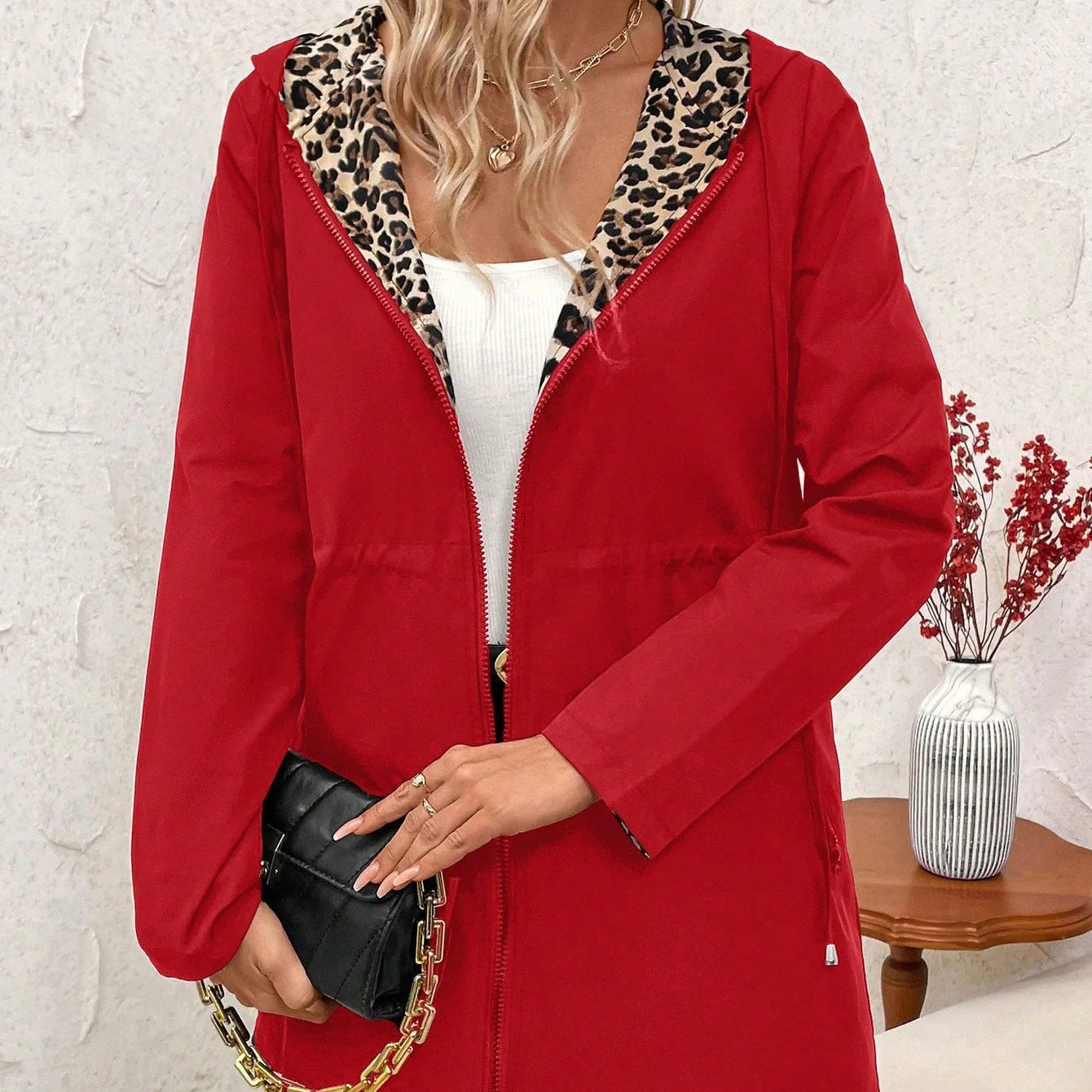 Brenda - Chaqueta reversible con cremallera y capucha ajustable