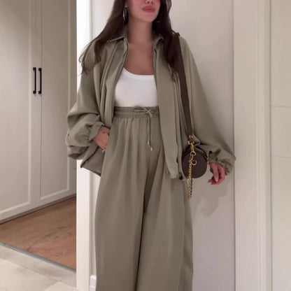 Otoña - Chaqueta holgada con cremallera y pantalones anchos