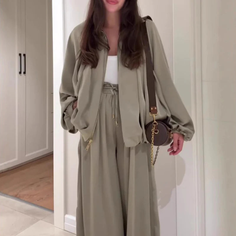 Otoña - Chaqueta holgada con cremallera y pantalones anchos