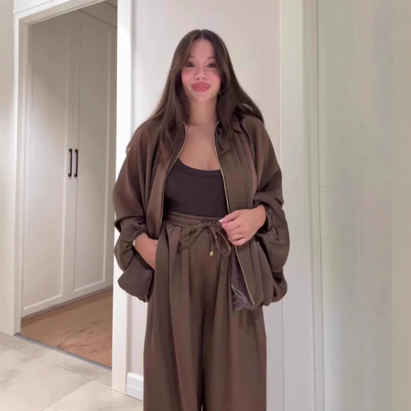 Otoña - Chaqueta holgada con cremallera y pantalones anchos