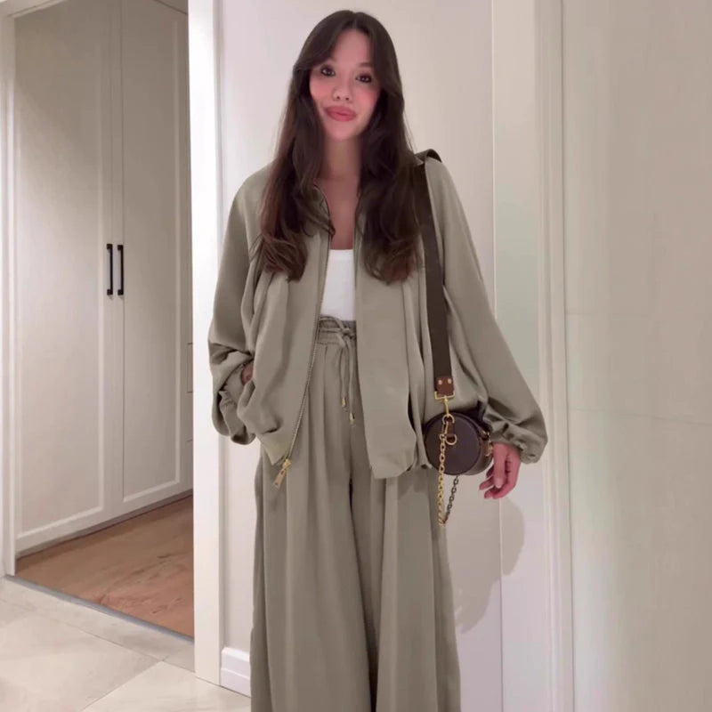 Otoña - Chaqueta holgada con cremallera y pantalones anchos