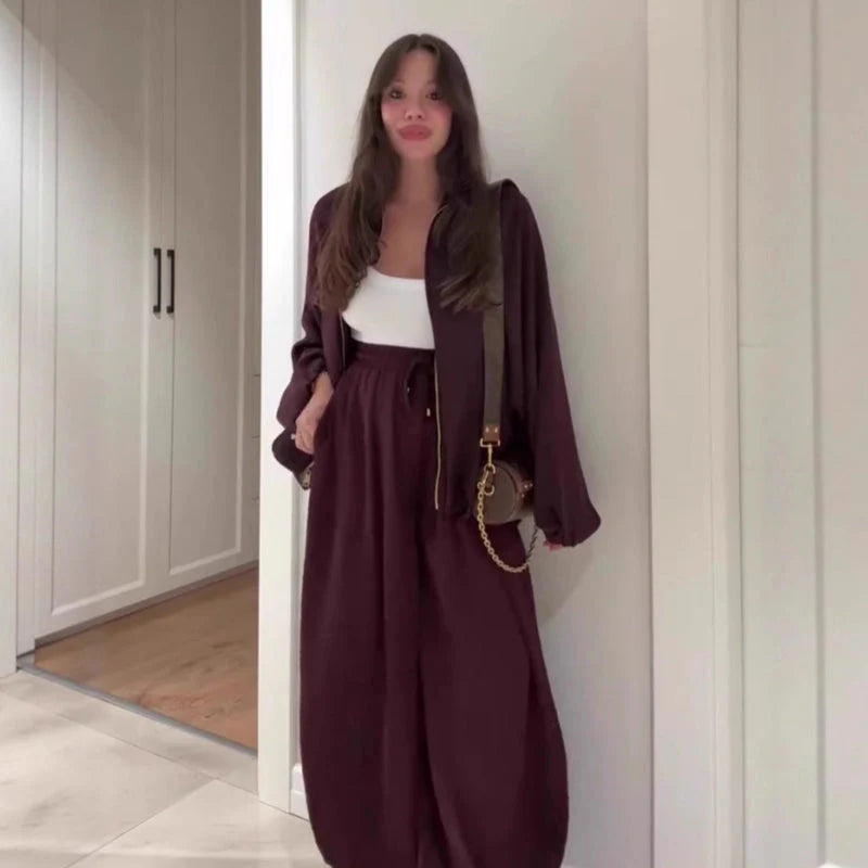 Otoña - Chaqueta holgada con cremallera y pantalones anchos