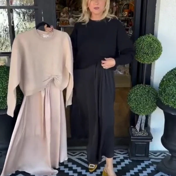 Paula - Conjunto con jersey de nudo y vestido largo