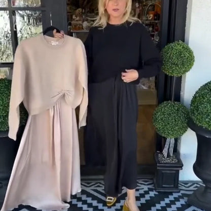 Paula - Conjunto con jersey de nudo y vestido largo