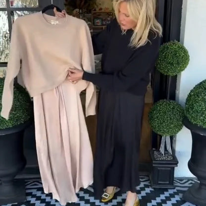 Paula - Conjunto con jersey de nudo y vestido largo