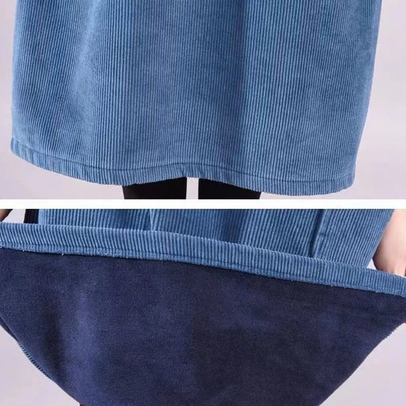 Nadia - Vestido largo de pana con cuello alto y corte holgado