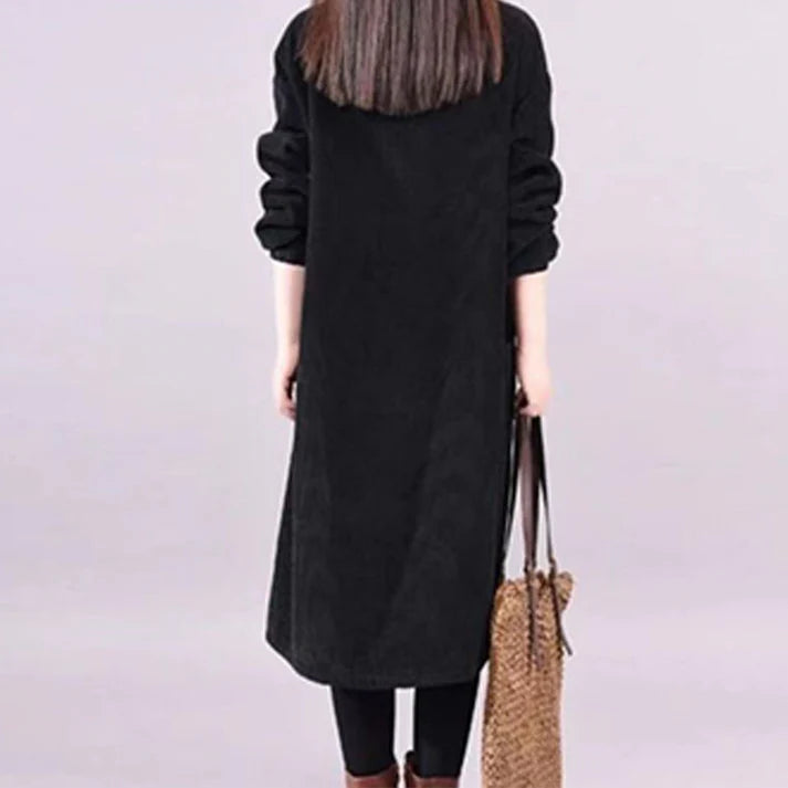 Nadia - Vestido largo de pana con cuello alto y corte holgado