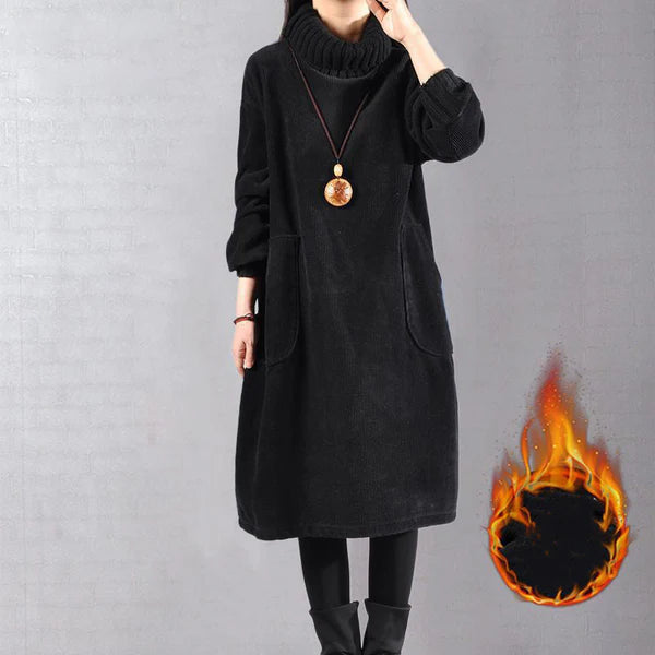 Nadia - Vestido largo de pana con cuello alto y corte holgado