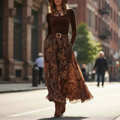 Raquel – Conjunto elegante de top y falda maxi estampada