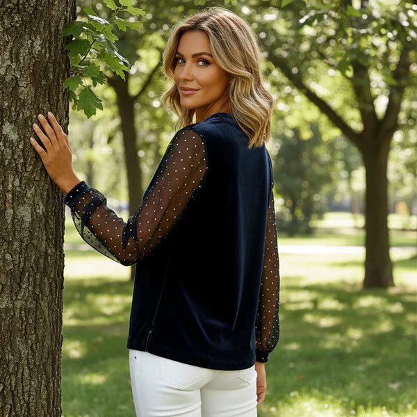 Mireia – Blusa elegante con escote en V y mangas de mesh