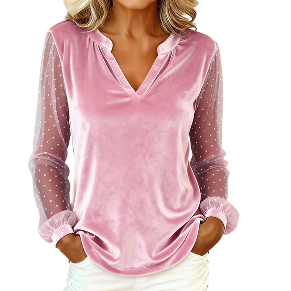 Mireia – Blusa elegante con escote en V y mangas de mesh