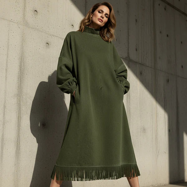 Aurora – Vestido casual de gamuza sintética de color liso