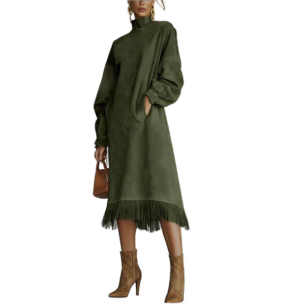 Aurora – Vestido casual de gamuza sintética de color liso