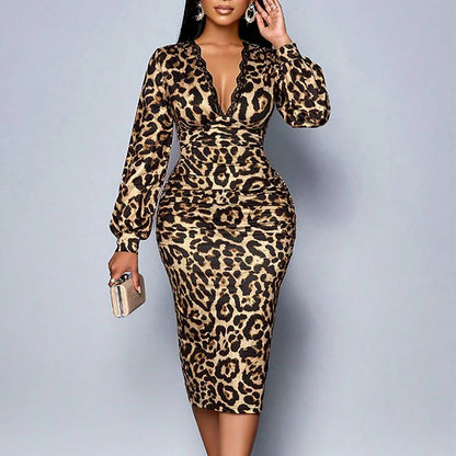 Alejandra – Vestido midi animal print con escote en V