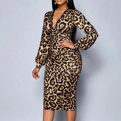 Alejandra – Vestido midi animal print con escote en V