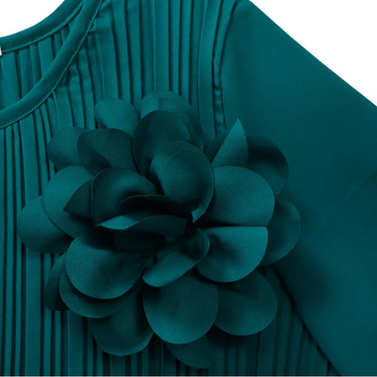 Cecilia – Vestido midi plisado con mangas 3/4 y cinturón