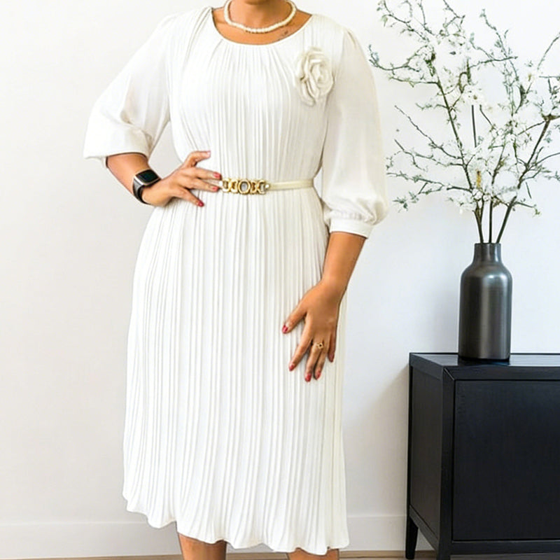Cecilia – Vestido midi plisado con mangas 3/4 y cinturón