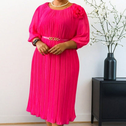 Cecilia – Vestido midi plisado con mangas 3/4 y cinturón