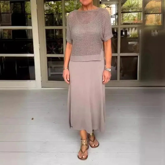 Malena™ | Conjunto de vestido midi con top calado de punto