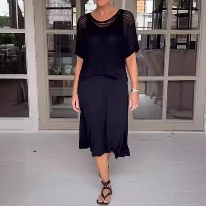 Malena™ | Conjunto de vestido midi con top calado de punto