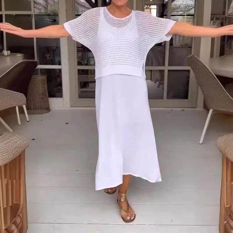 Malena™ | Conjunto de vestido midi con top calado de punto