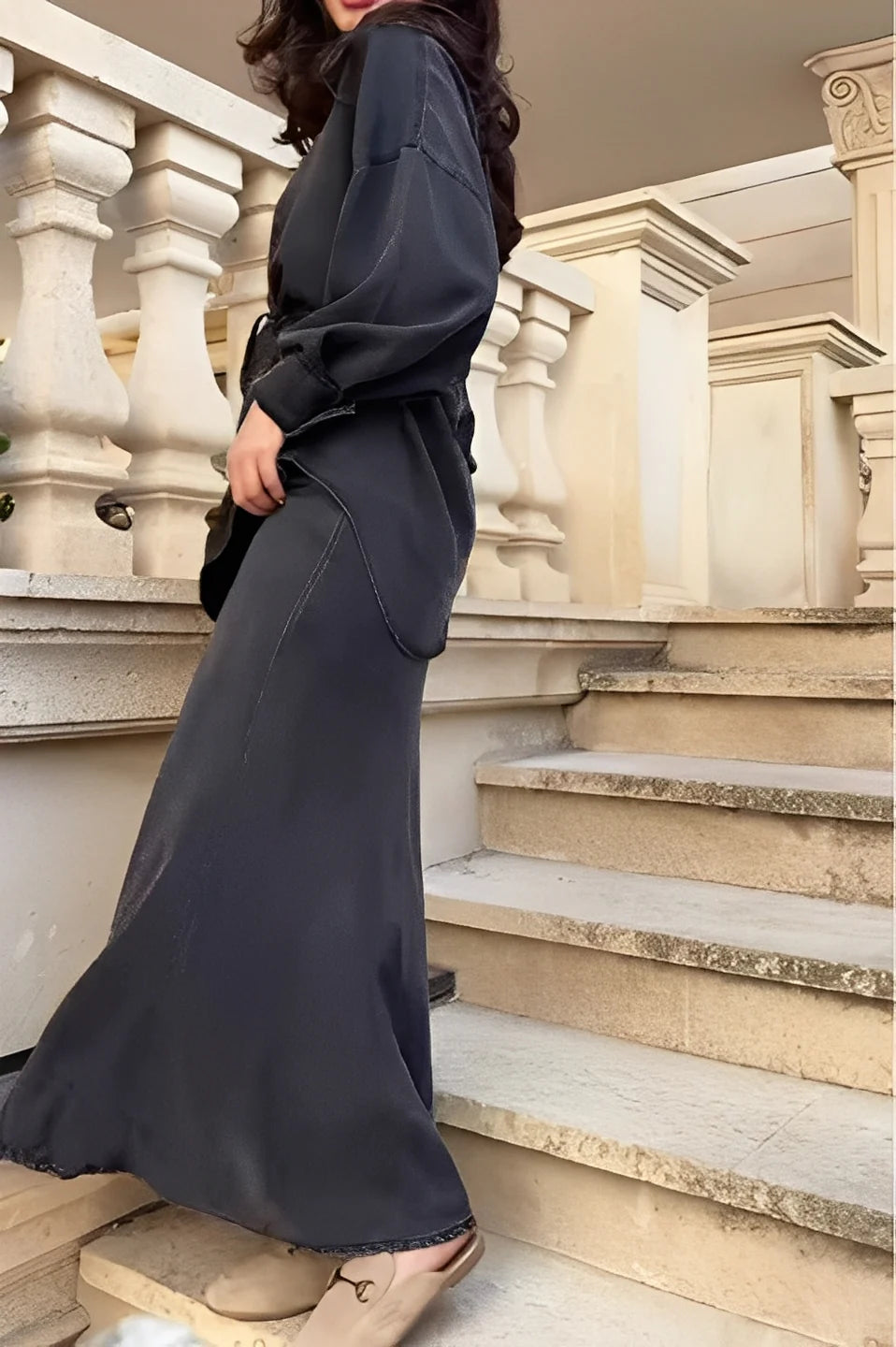 Gloria - Conjunto de camisa y falda de manga larga con cordón ajustable