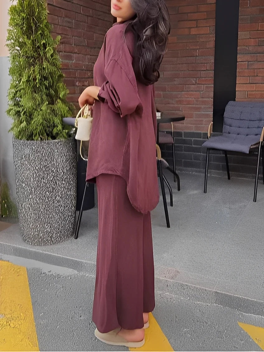 Gloria - Conjunto de camisa y falda de manga larga con cordón ajustable