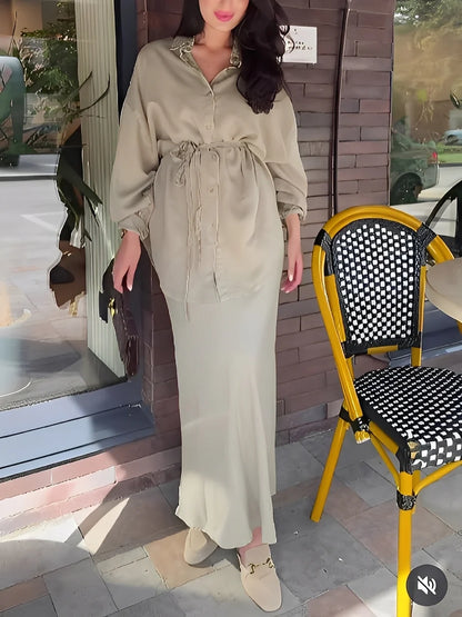 Gloria - Conjunto de camisa y falda de manga larga con cordón ajustable