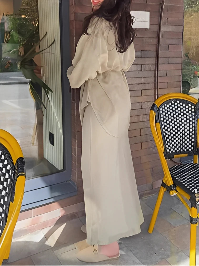 Gloria - Conjunto de camisa y falda de manga larga con cordón ajustable